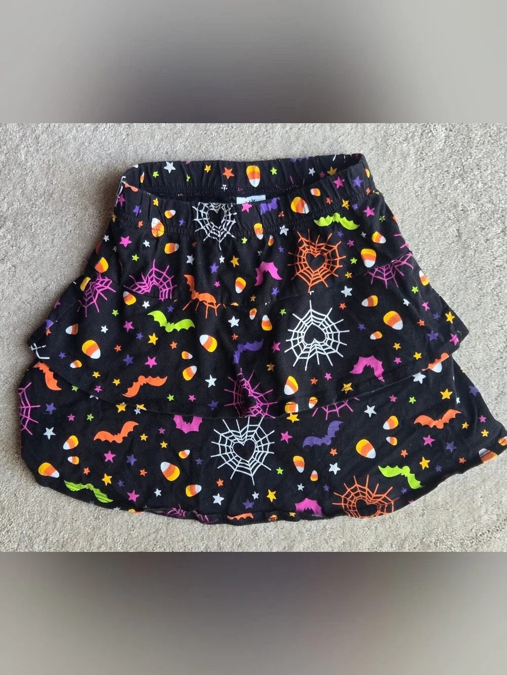 Kids Halloween Spiderweb & Candy Corn Skirt - Black
